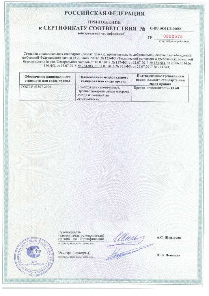 Сертификат № С-RU.ЭО31.В.00556_приложение